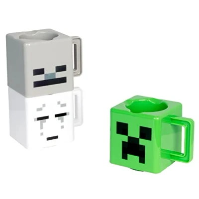 Image of Minecraft Stacking Coffee Mugs, Set of 3, Creeper Skeleton and Ghast Cup Designs, Gift for Gamers Kids, 250 ml Capacity