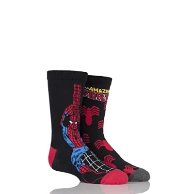 Image of 2 Pair Assorted Marvel The Amazing Spider Man Cotton Socks Kids Unisex 12.5 3.5 (8 12 Years) Film &amp; TV Characters