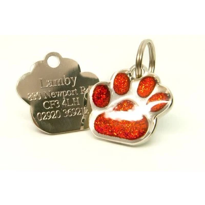 Image of County Engraving 27mm Glitter Paw Dog Pet ID Tag Disc (Copper) Enter Your Own Custom Text