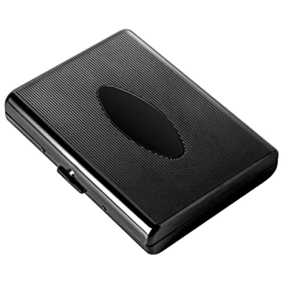 Image of Metal Cigarette Case Women and Men, Portable Double Sided Spring Clip Case, Holds 18 Regular Size Cigarettes, Fits 100mm Cigarettes (Oval Black)
