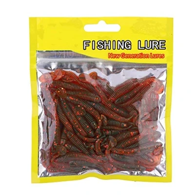 Image of Huairdum Fish Bait, 150PCS 5cm Soft Plastic Fishing Lures T Tail Grub Worm Baits Tackle Accessory for Saltwater Freshwater (#9)