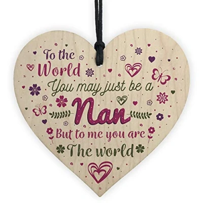 Image of RED OCEAN NAN Birthday Christmas Grandparent Gifts Handmade Wooden Hanging Heart Sign Thank YOU Keepsake Gift For