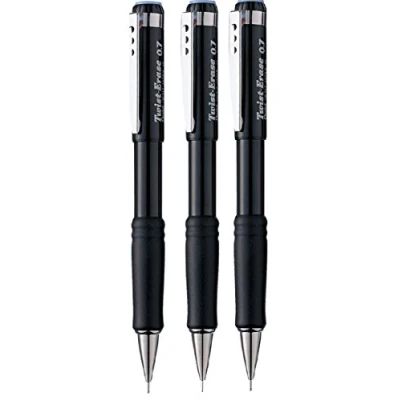 Image of Pentel 0.7mm Lead Size Twist Erase Automatic Pencil Mechanical Drafting Black Barrel Refillable QE517 (Pack Of 3)