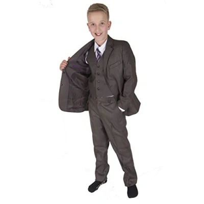 Image of Cinda 5 Piece Boy Suits Boys Wedding Suit Page Party Prom Brown Grey 4 Years