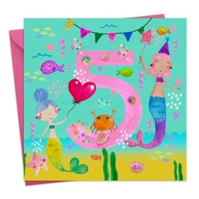 Image of Twizler 5th Birthday Card for Girls Mermaids Age 5 Happy Fifth Girl Daughter Year Old Childrens Granddaughter Five