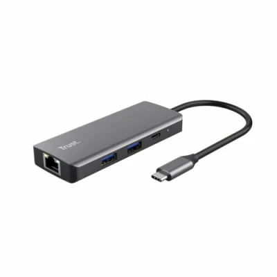 Image of Trust Dalyx USB C Hub Multiport Adapter 6 in 1, Docking Station with 4K HDMI, 2x C, 3.1 5 Gbps Data Speed, Gigabit Ethernet Port, for Laptop, Macbook Silver