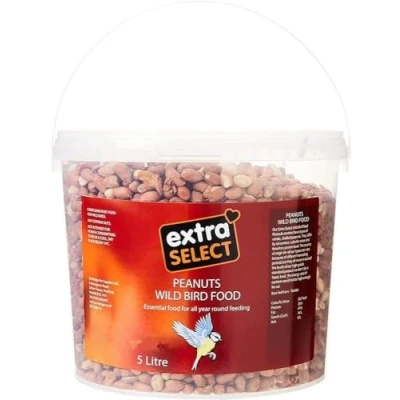 Image of Extra Select Whole Peanuts for Wild Birds: Premium Aflatoxin Tested, Bird Food &amp; Squirrel 5 Litre Garden Tub