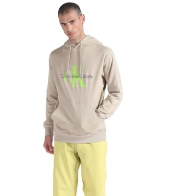 Image of Calvin Klein Jeans Men Hoodie Seasonal Monologo Regular , Grey (Plaza Taupe/Acid Light), S