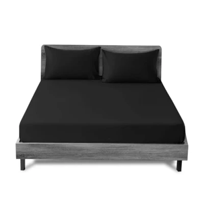 Image of GC GAVENO CAVAILIA Egyptian Cotton Fitted Sheet Double Anti Wrinkle, Deep Pocket 25Cm 10 Inche Black Bedding Satin Stripe 200 Thread Count Bed Sheets