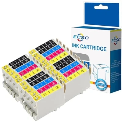 Image of ECSC Ink Cartridge For Printer, Compatible with Epson Stylus Photo R240 R245 RX420 RX425 RX520 Black Cyan Magenta Yellow (20 Pack)