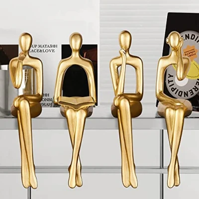 Image of 4Pcs Gold decor Thinker Statue,Modern Resin Art Sculpture,Abstract Action Figurines home ornaments for living room office Bookshelf Decoration Collectible Figures (gold)