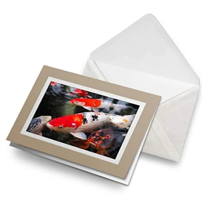 Image of Greeting Cards Biege (Insert) Koi Carp Pond Fish Japanese Blank Greetings Card Birthday Kids Party Boys Girls #21765