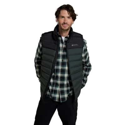 Image of Mountain Warehouse Seasons Mens Padded Gilet Water Resistant Gilet, Body Warmer, Lightweight Jacket, Easy to Store Coat For Autumn Winter Travelling, Walking Green XS
