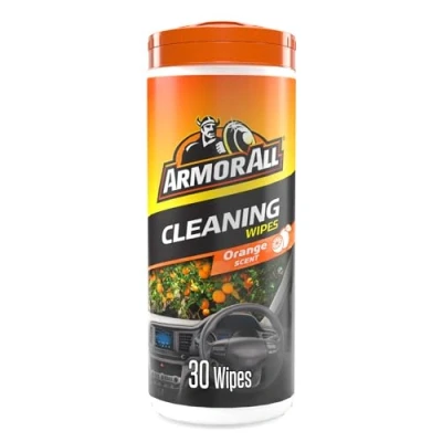 Image of Armor All, 30 Matt Orange Cleaning Wipes,Uses Oil to Cut through Dirt and Grease, Suitable For Plastic Vinyl, Ideal Car Detailing, Made in the UK
