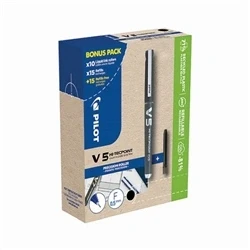 Image of Pilot Hi Tecpoint V5 Liquid Ink Rollerball 10 Pens + 30 Refills Black