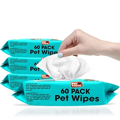 Image of PET Touch X 60 Pack All Purpose Wipes for daily Cleaning of your Dogs and Cats Deodorizing ALCOHOL FREE WET Moist Dog Paw Cleaner &amp; Ear (240 Wipes)