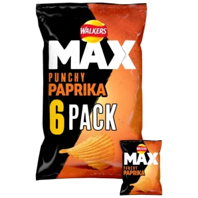 Image of Walkers Max Punchy Paprika Multipack Crisps 6x27g