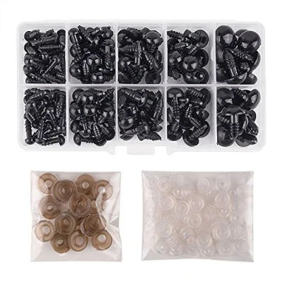 Image of KUUQA 150 Pcs 6 12mm Plastic Safety Eyes with Washers for Doll Making (Black)