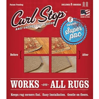 Image of Curl Stop Anti Curling Rug System (Super Pac of 8 Corners) Curled Corners, Prevent on and Carpet Corners. Grippers.