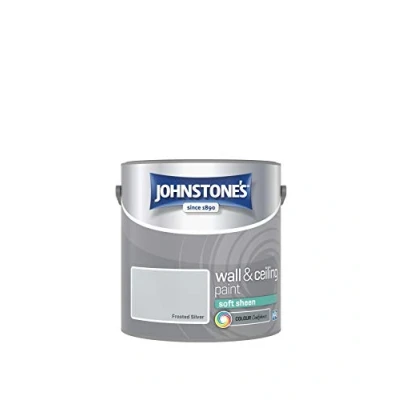 Image of Johnstone&#039;s Wall &amp; Ceiling Paint Frosted Silver Soft Sheen Finish Emulsion Fantastic Coverage Easy to Apply Dry in 1 2 Hours 12m2 per Litre 2.5L