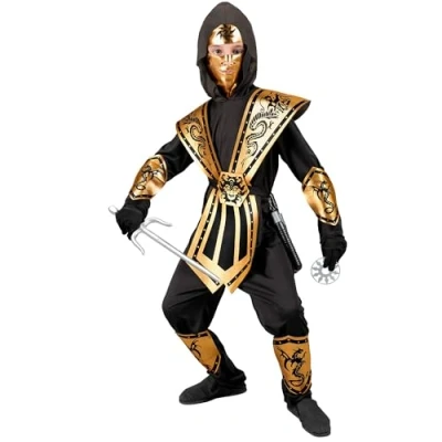 Image of Widmann 40117 Children&#039;s Kobat Ninja Costume, Gold, 140 (EU)