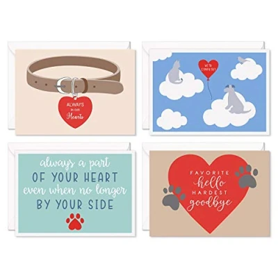 Image of SWEETZER &amp; ORANGE Loss of Pet Sympathy Cards for Dogs, Cats and All Pets. Set 8 Note Envelopes. Thick Greeting Envelopes, Bereavement Cards, Dog Card, Grief Cards.