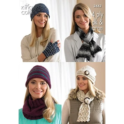 Image of King Cole Ladies Hats, Scarves, Gloves &amp; Cowl Zig Zag Knitting Pattern 3443 4 Ply, DK, Aran by
