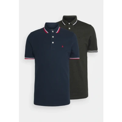 Image of Jack &amp; Jones Men&#039;s Jjepaulos Polo Ss 2pk Mp Shirt, Navy Blazer/Pack:navyblazer+forestnight(play1), XXL