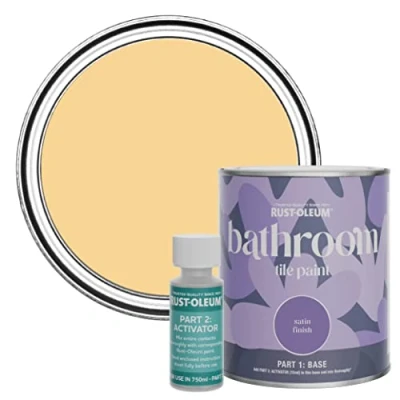 Image of Rust Oleum Yellow Water Resistant Bathroom Tile Paint in Satin Finish Mustard 750ml