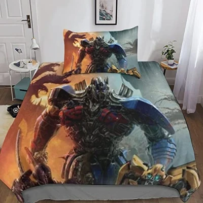 Image of KRIVS Transformers Bedding Set,3D Duvet Cover with Pillowcases, for Soft Microfiber Quilt Zipper Closure 3 Piece Set Single（135x200cm）