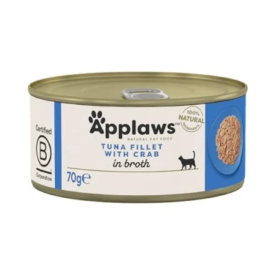 Image of Applaws 100% Natural Wet Cat Food, Tuna with Crab, 70g (Pack of 24)