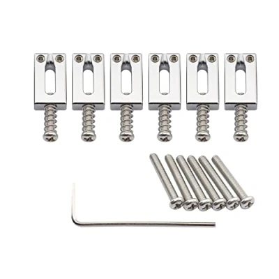Image of Musiclily Ultra 11.2mm Modern Full Brass Bridge Saddles for Vintage Strat Style Electric Guitar, Chrome (Set of 6)