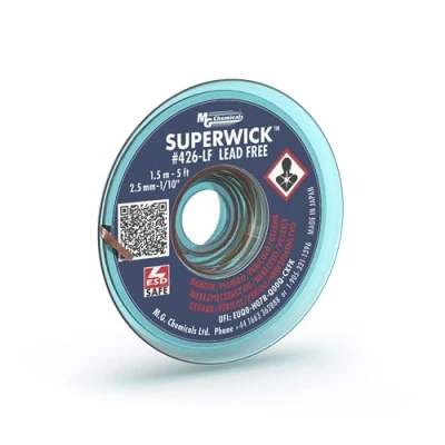 Image of MG Chemicals 426 LF Desoldering Braid #4 Fine Super Wick for Lead Free Solder, 0.10&quot; Width x 5&#039; Length
