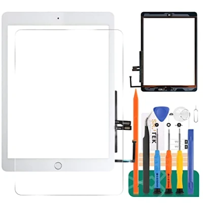 Image of For iPad 9.7 2018 A1893 A1954 Touch Screen Digitizer Glass Replacement,For Display Panel Repair Parts Kit,with Tempered Glass+Tools+Home Button(Not include LCD) (White)