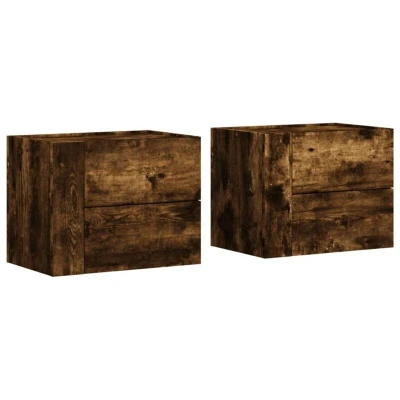 Image of vidaXL Wall mounted Bedside Cabinets 2 pcs Smoked Oak 45x30x35 cm