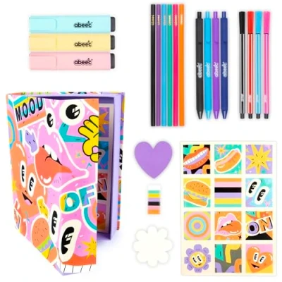 Image of abeec My Stationery Box Set Notebook and For Girls Contains A5 Notebook, Highlighters Pens, Sticky Note Pads, Fineliner Pens &amp; Many More