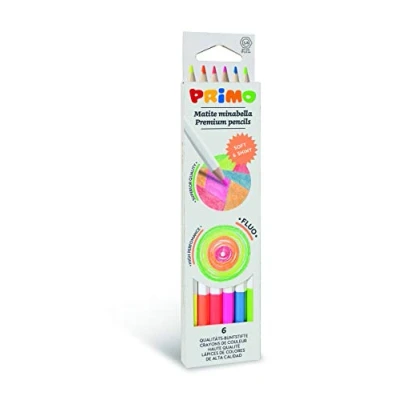 Image of PRIMO Morocolor, Minabella Fluo, 6 coloured hexagonal pencils, fluorescent varnished pencils with and intense colours, thick durable, suitable for children artists, safe