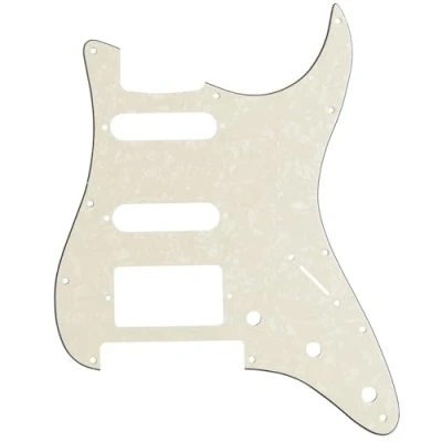 Image of Musiclily Pro 11 Hole Modern Style Strat HSS Guitar Pickguard for American/Mexican Fender Stratocaster Floyd Rose Bridge Cut, 4Ply Parchment Pearl