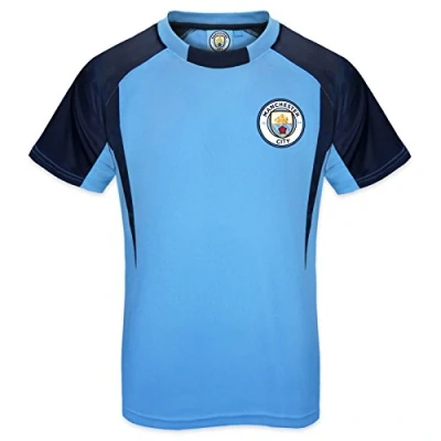 Image of Manchester City FC Official Gift Boys Crest Poly T Shirt Sky Blue 2 3 Years