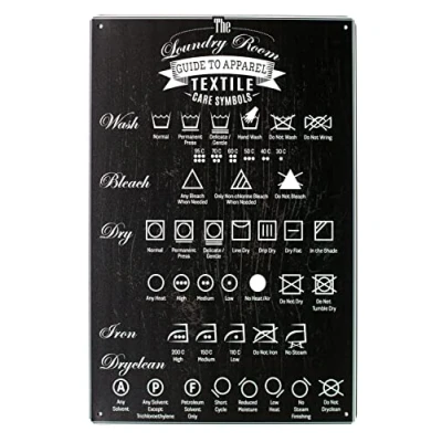 Image of The Laundry Room Guide to Apparel Care Symbols Vintage Tin Metal Sign Home Wall Plaque Decor