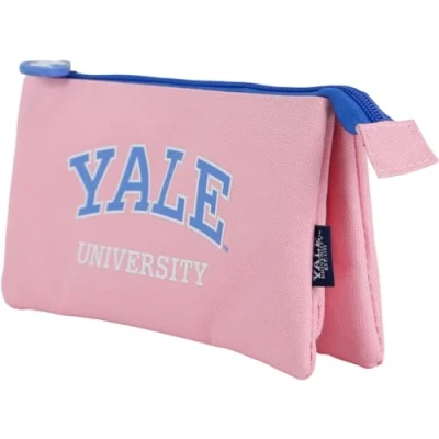 Image of DOHE School Pencil Case 3 Compartments Zipper Closure, Durable Polyester, 23x12x2.5 cm, Supplies Yale University Pink Lady