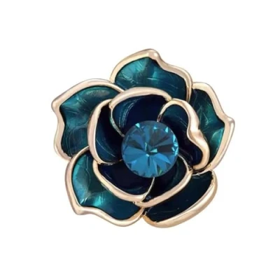 Image of LISADORE Flower Brooch Camellia Enamel Pin Vintage Crystal Rhinestone Floral Pins Hat for Ladies Banquet Wedding Party Birthday Jewelry Gifts Female Friends