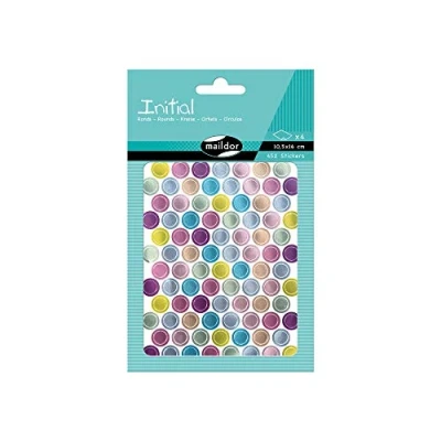 Image of Maildor Ref AE169C Initial Stickers (Pack of 4 Sheets) Geometric Round Designs 16 x 10.5cm, Brightly Coloured Stickers, Contains 452 in Total