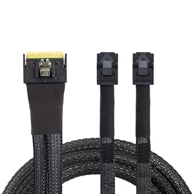 Image of Allowish MINI SlimSAS SFF 8654 8i 4.0 to 2X SAS HD 8643 server Connection Cable (1.0m,Black)