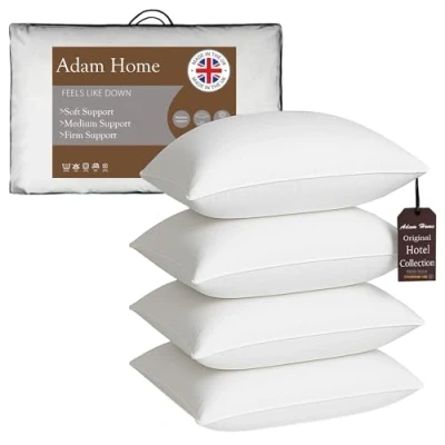Image of Adam Home Pillows 4 Pack Hotel Quality Side Sleeper Bounce Back Bed Pillow Quick rebound &amp; Dust Proof Resistant Premium Filled Soft of