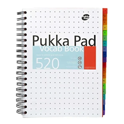 Image of Pukka Pad B5 Vocabulary Book with 520 Word Capacity Includes 20 Repositionable Alphabetised Dividers Learn Synonyms, Antonyms, and Use in a Sentence 100GSM