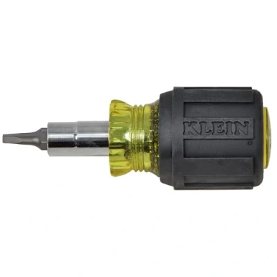 Image of Stubby Multi Bit Screwdriver and Nut Driver, #1 #2 Square Recess, 3/16 Inch Slotted, Phillips, 1/4 5/16 Drivers Klein Tools 32562
