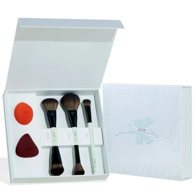 Image of Jessup Face Makeup Brushes with Sponge, 3pcs Double Ended Brush for Foundation Contour Blush Highlight and Concealer Brush, Premium Synthetic Set Gift Box, T510