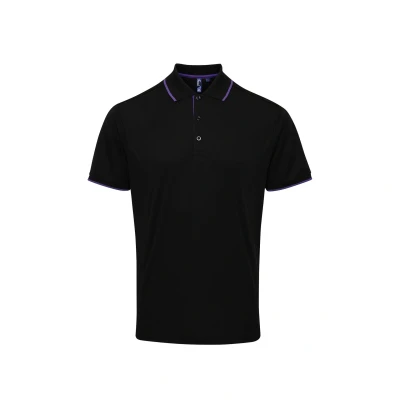 Image of Premier Mens Contrast Coolchecker Polo Shirt (Black/Purple) Size Large
