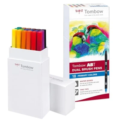 Image of Tombow ABT Dual Brush Pen Primary Colours (Pack of 18)